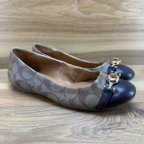 Coach Leila Flats Womens 6.5 Brown Signature Cap Toe Turnlock - Picture 2 of 11
